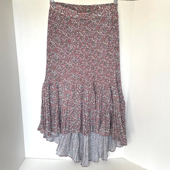 Anthropologie Skirt Womens Medium Petite Pink Midi Floral Chiffon Asymmetric Hem - Picture 3 of 11